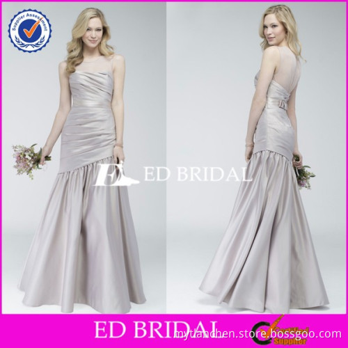 CE1030 Fashion 2015 Scoop Neckline Long Grey Satin Tight Bridesmaid Dress